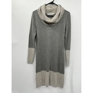 Athleta 100% Extra Fine Merino Wool Cowl Neck Gray Color‎ Block Sweater Dress M